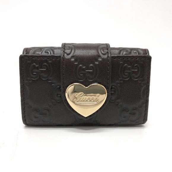GUCCI GG Heart plate 6-Ring Key Case Leather Brown/GoldHardware - Picture 1 of 12